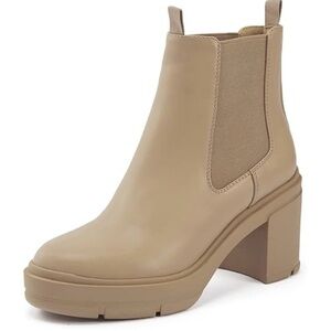 REDTOP Women's Chelsea Platform Round Toe Chunky Block Heel Boots Taupe 8.5